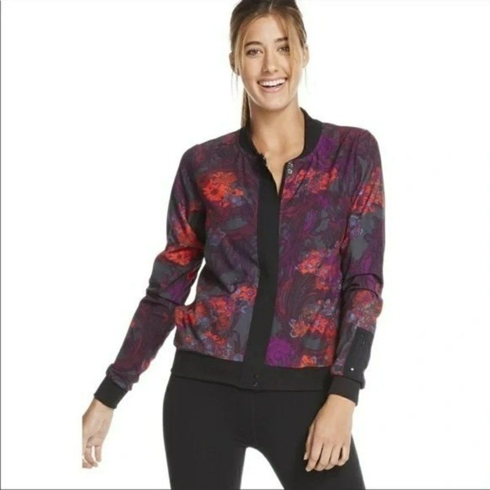 Fabletics Ithaca Floral Lightweight Bomber Jacket Black Purple Pink Small‎